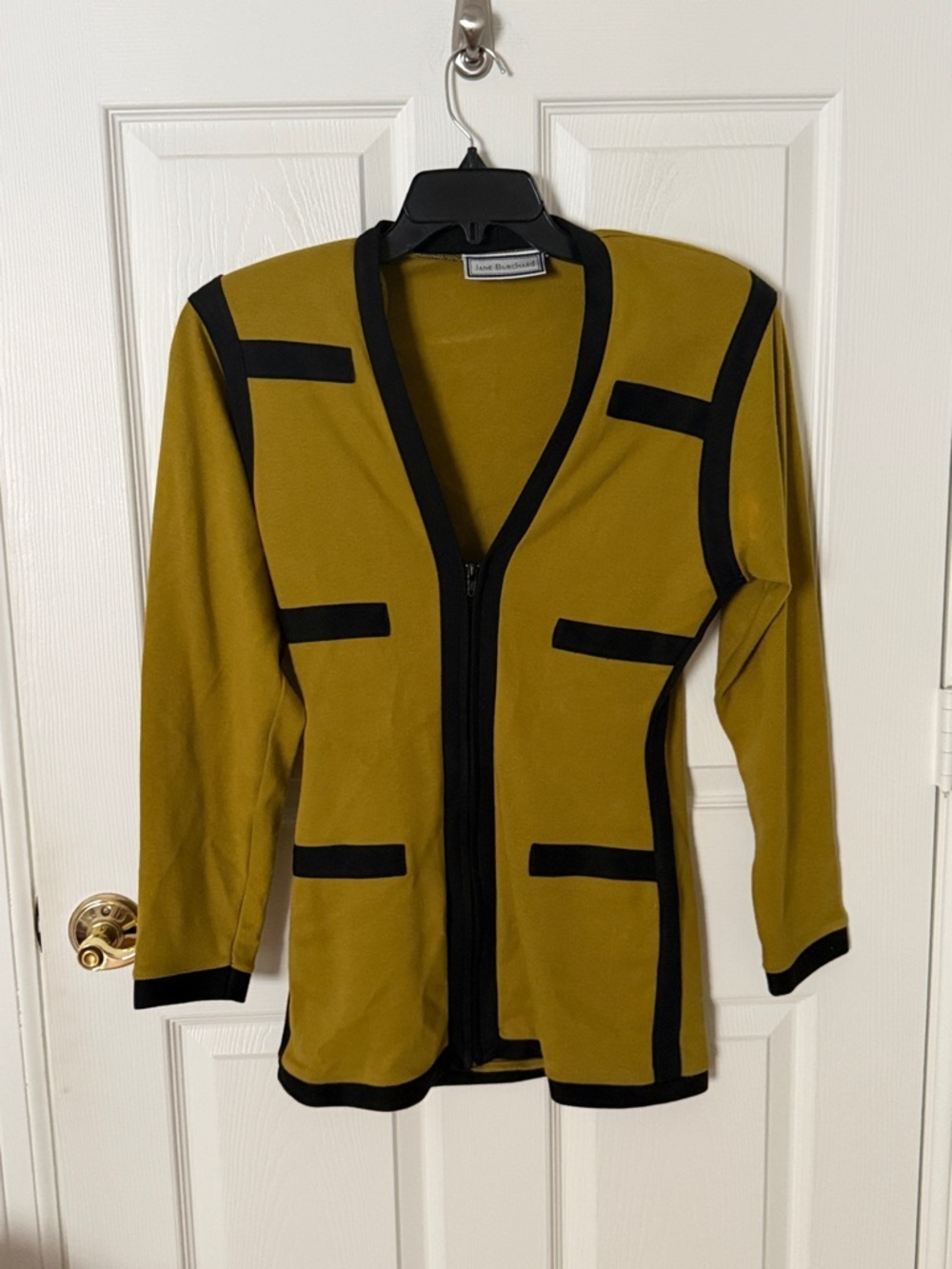 Vintage Olive Green Black-Trim Zip Front Jacket Jane burchard small